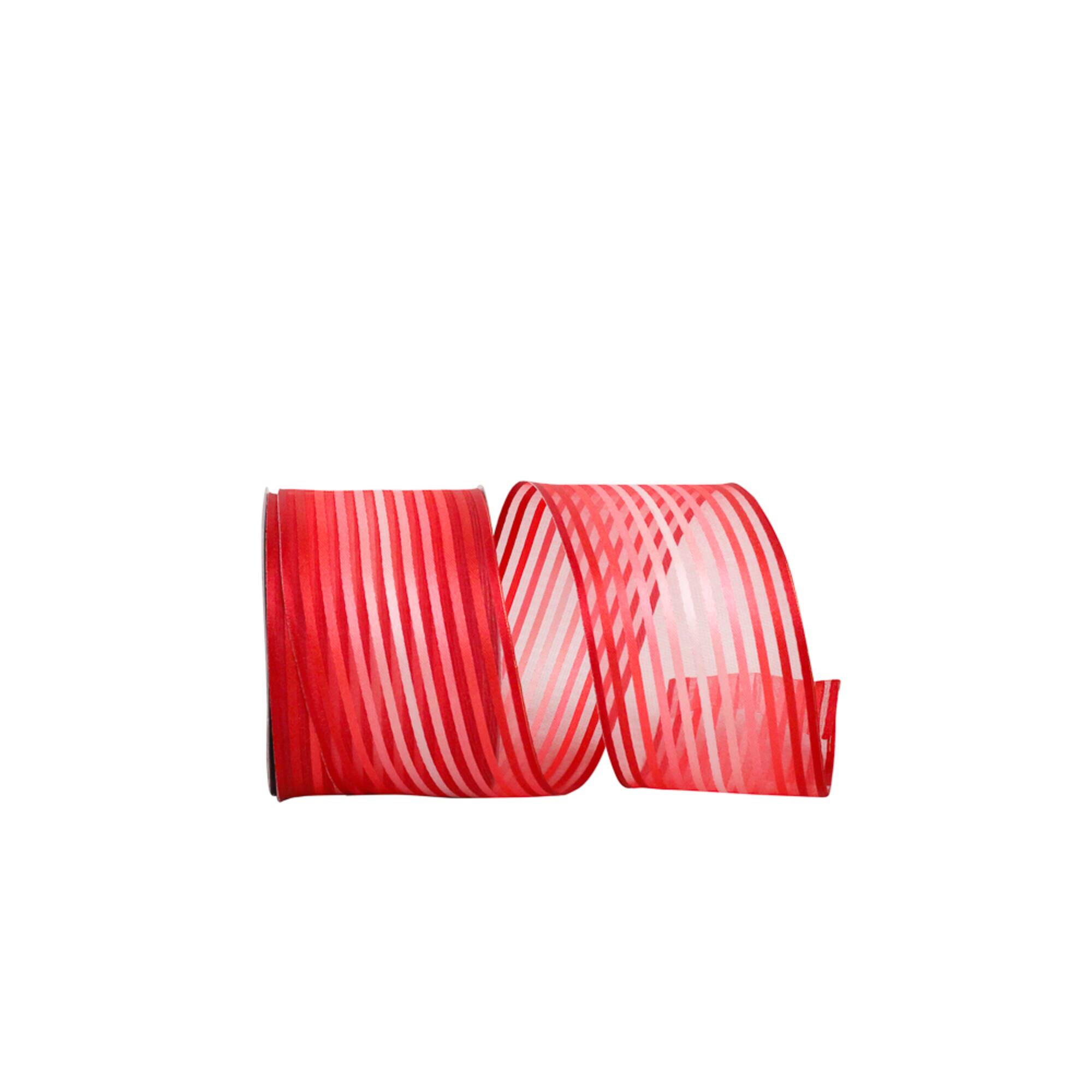 JAM Paper 2.5" x 25yd. Red Wired Sly Stripe Ribbon
